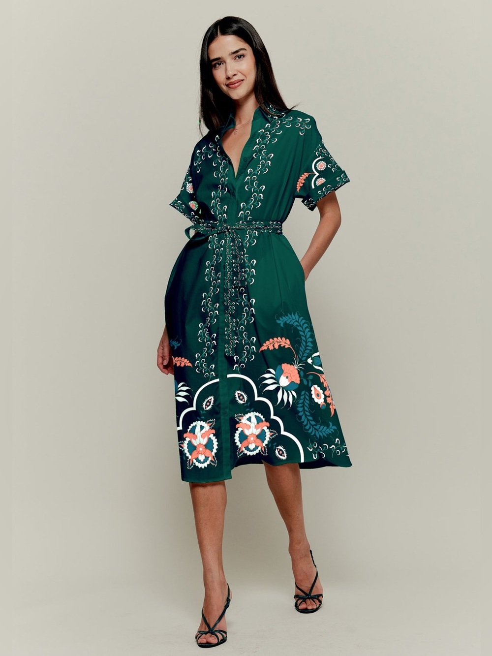 Tucker NYC l The Sarah Shirtdress | Emerald Dutch Blossoms